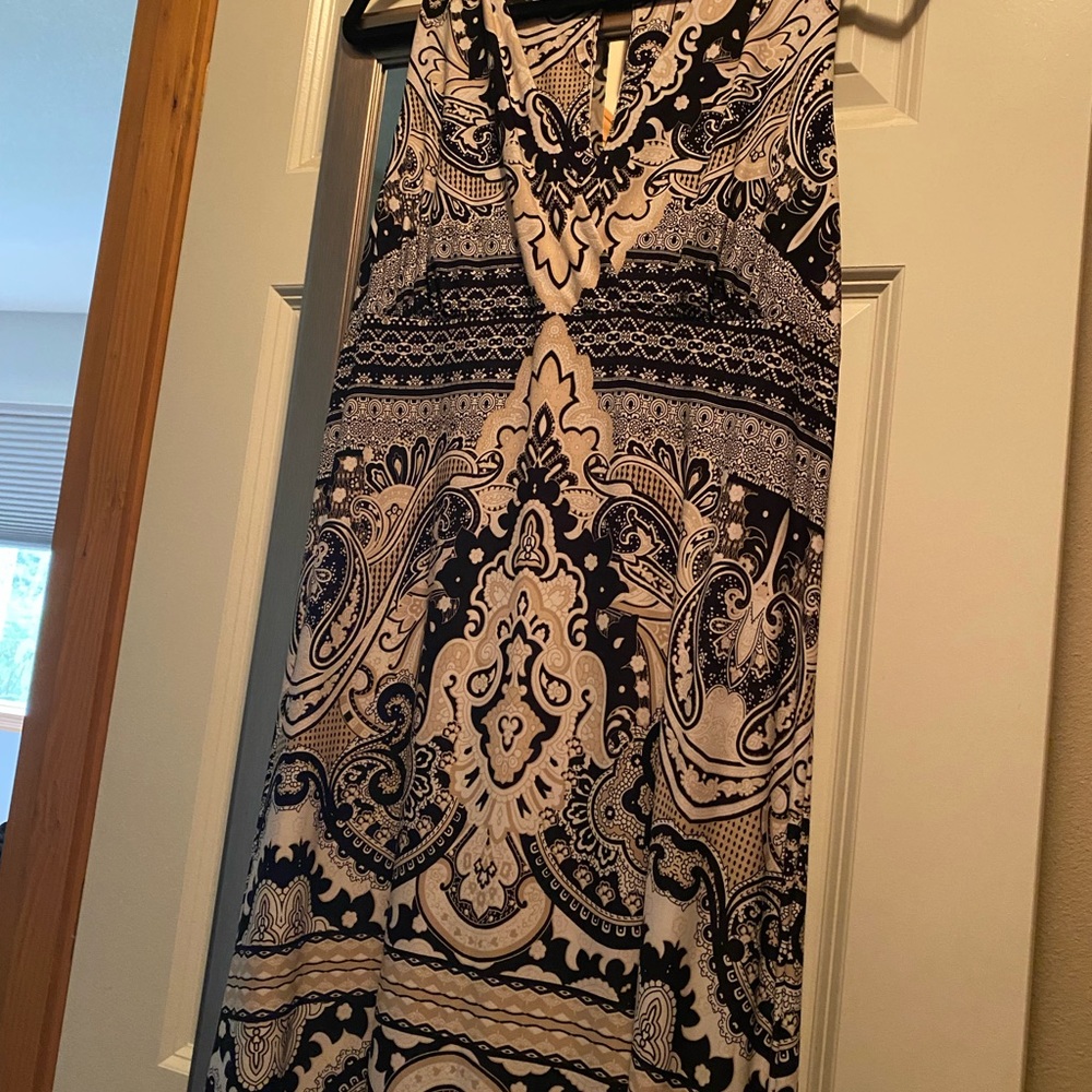 Rayon mid length asymmetrical hem dress